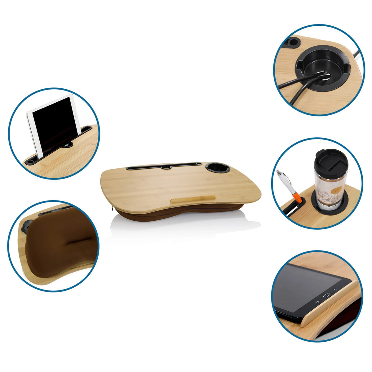 Underlag til bærbar computer COMFILAP I i bambus med tablet-holder, kopholder og penneholder fra hjh OFFICE