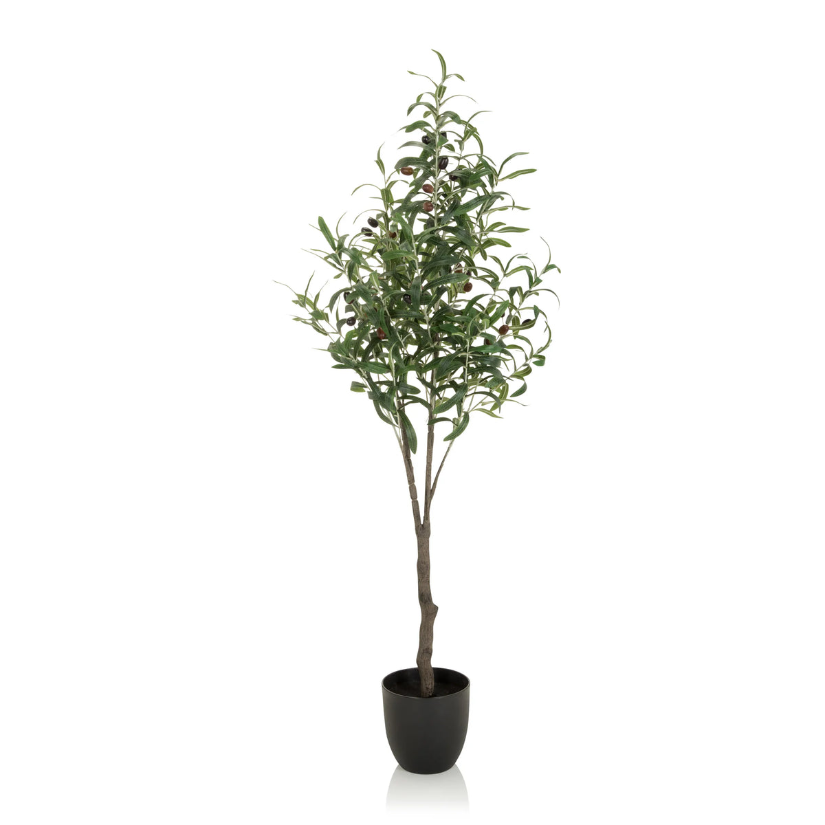 Grøn Kunstige plante OLIVE som oliventræ i en sort urtepotte fra hjh OFFICE – 360-graders visning (forfra 0°)