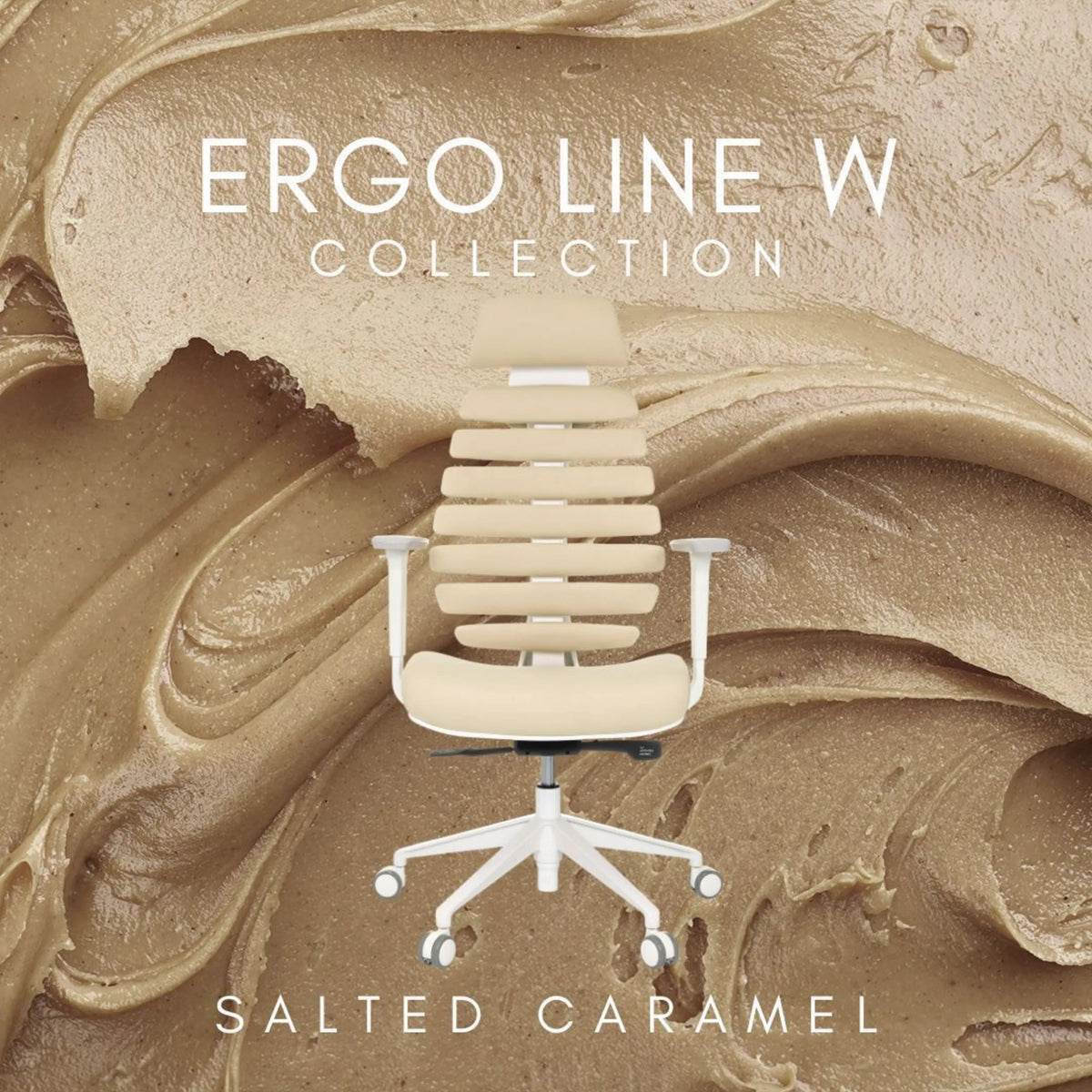 Professionel kontorstol ERGO LINE W i farven Salted Caramel med hvidt stel og hjul fra hjh OFFICE