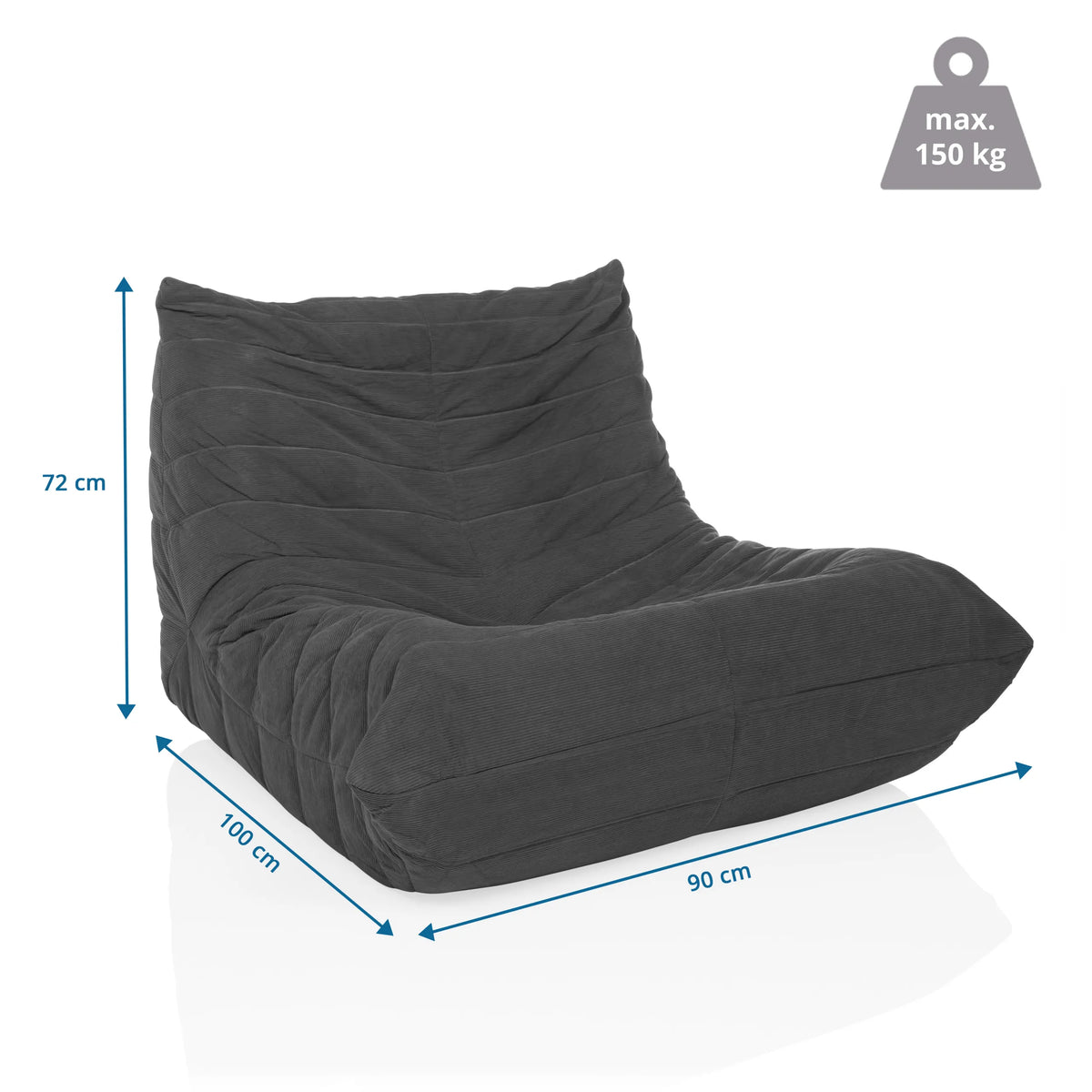 Målvisning af Loungelænestol Sitzolo med 100 × 90 cm og en belastning på 150 kg fra hjh LIVING