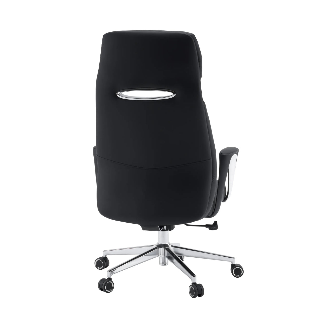 Bagside af den professionelle chefstol VELVET ECO i sort med kromstel og tæppehjul fra hjh OFFICE
