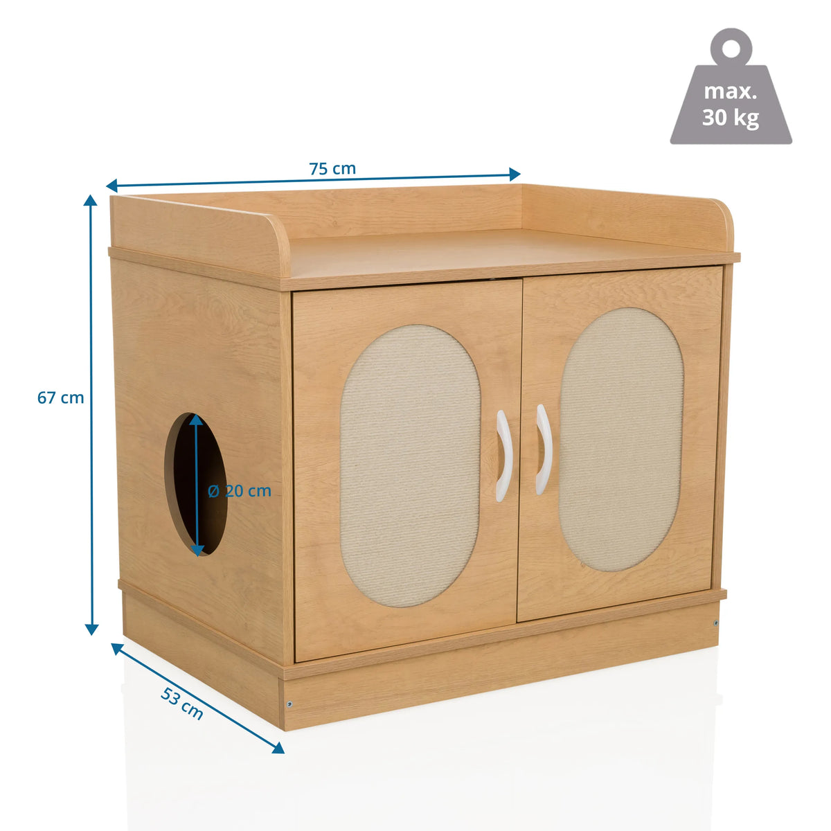 Målvisning af Kattehus KITTYHOME 2 med 75 × 67 cm og maksimal belastning på 30 kg fra hjh LIVING