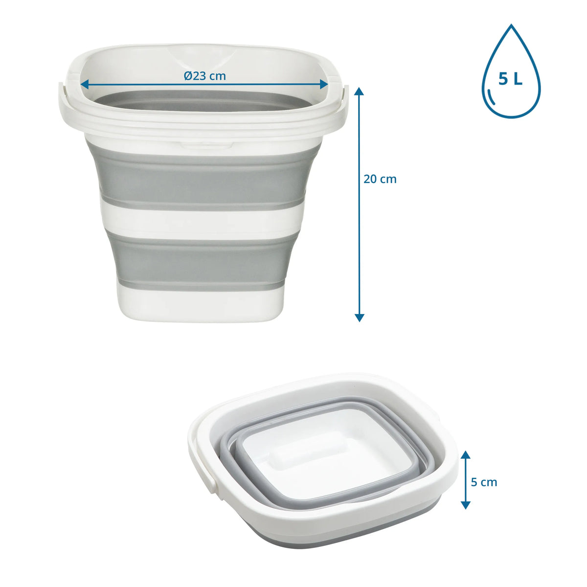 Måltegning af den Foldbar beholder CLEAN SILE med 5 l kapacitet og 20 cm højde fra hjh OFFICE