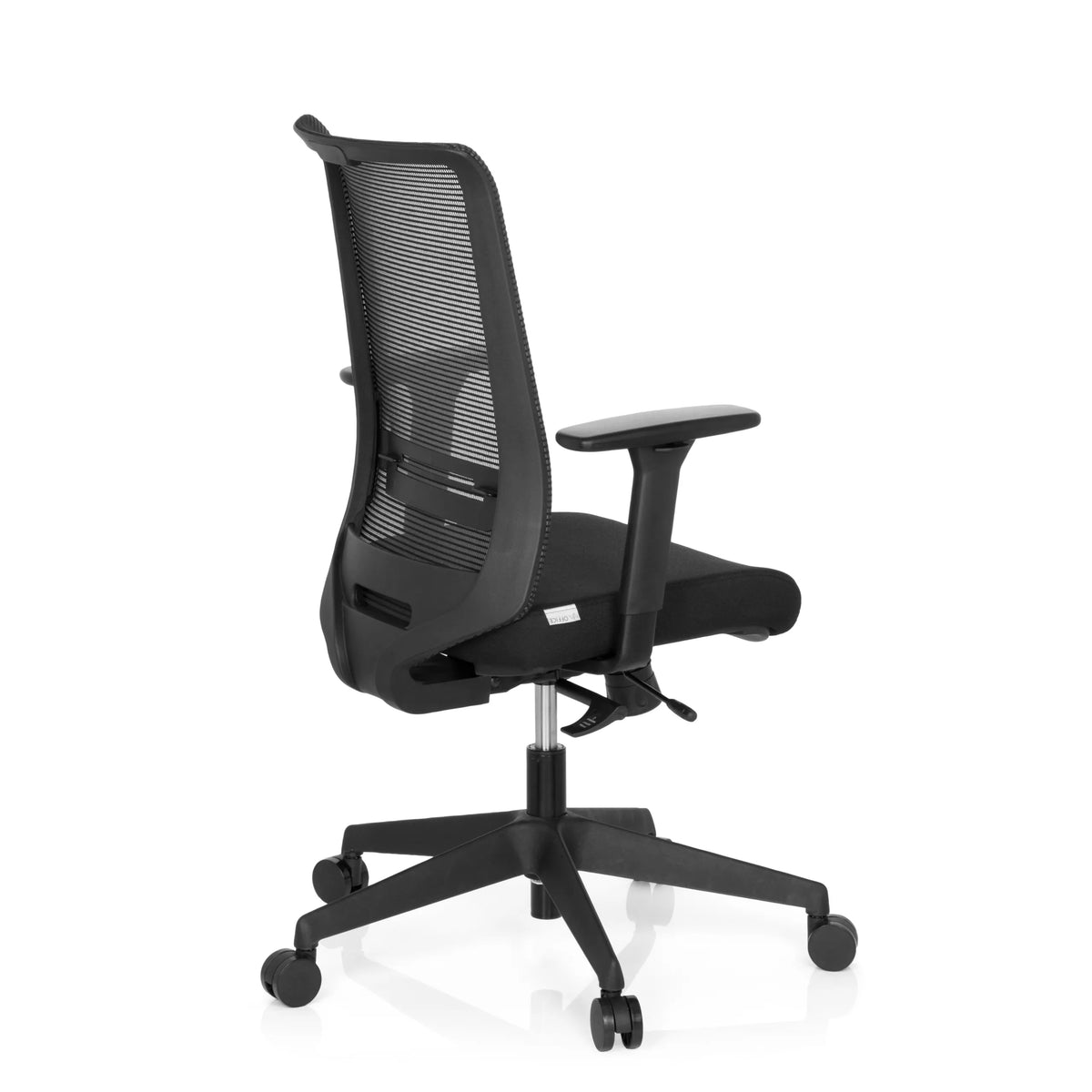 Sort Professionel kontorstol CONISTON med netryg og femhjulet fodkryds fra hjh OFFICE – 360-graders visning (skråt bagfra 120°)