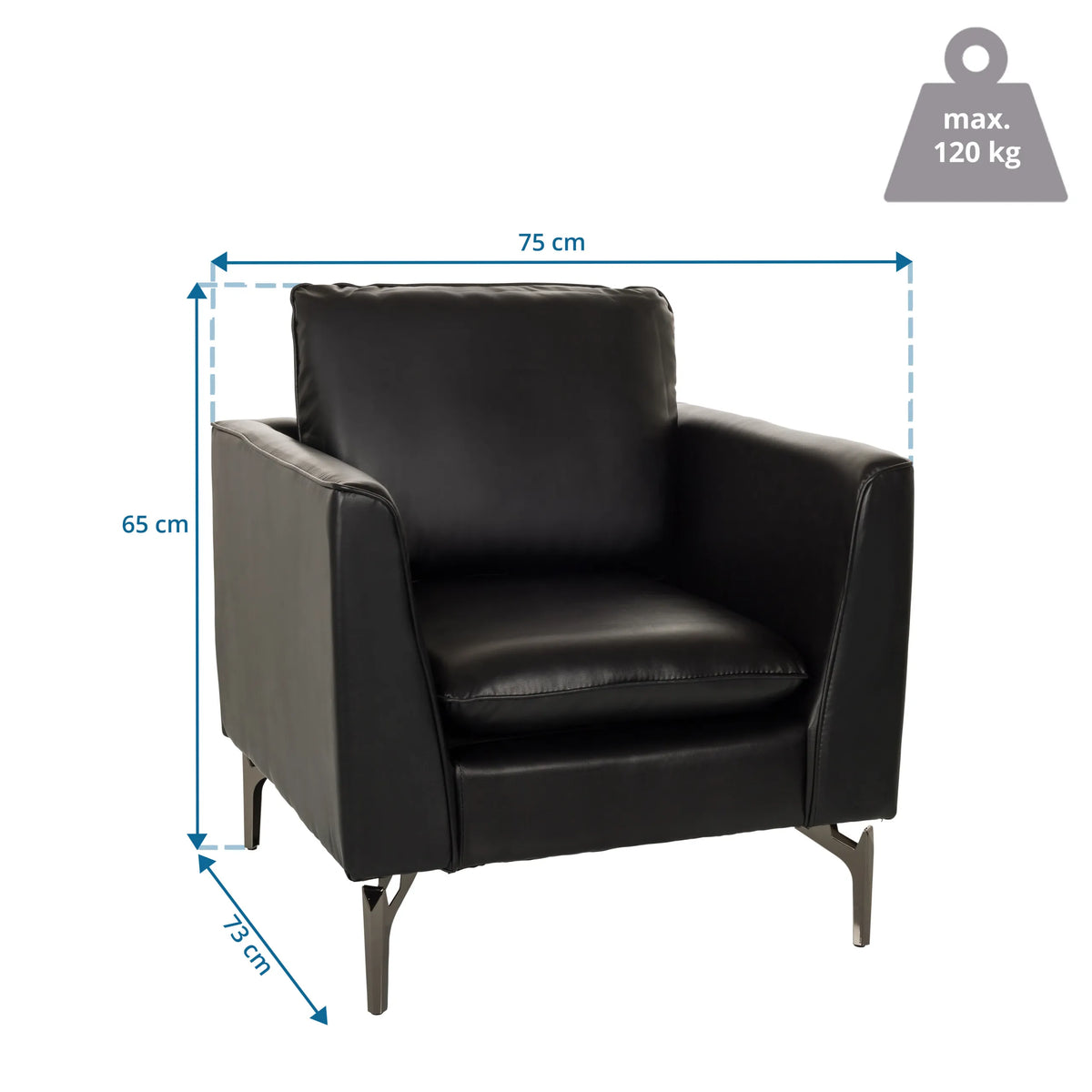 Måltegning af Loungelænestol BAVERO med 75 x 65 cm og maksimal belastningskapacitet på 120 kg fra hjh OFFICE