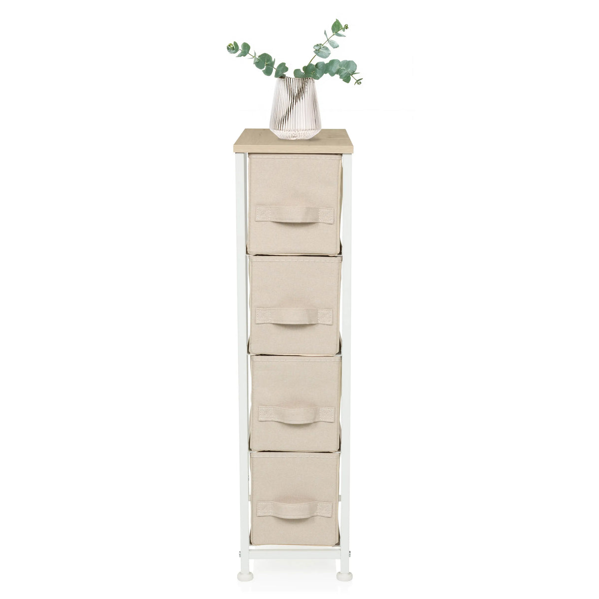 Kommode FOLDRESS S i beige med fire stofskuffer og en lys aflægningsflade fra hjh LIVING