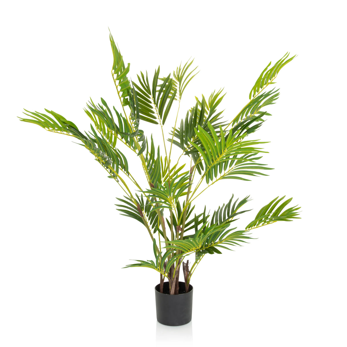 Grøn Kunstige plante ARECA I med palmeagtige blade i en sort potte fra hjh OFFICE – 360-graders visning (forfra 0°)
