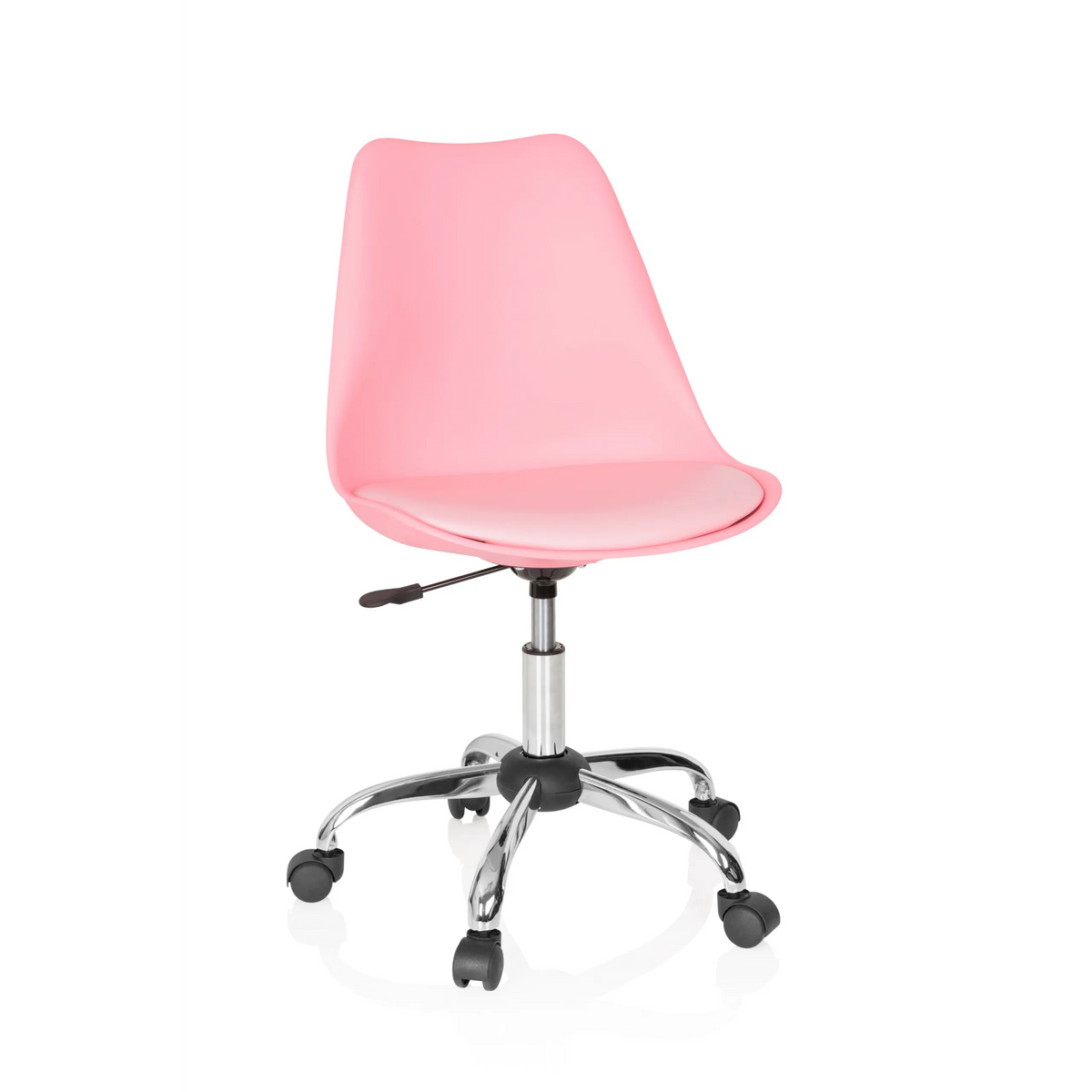 Lyserød Home Office kontorstol FANCY PRO med fodkryds og fem hjul fra hjh OFFICE – 360-graders visning (forfra 20°)