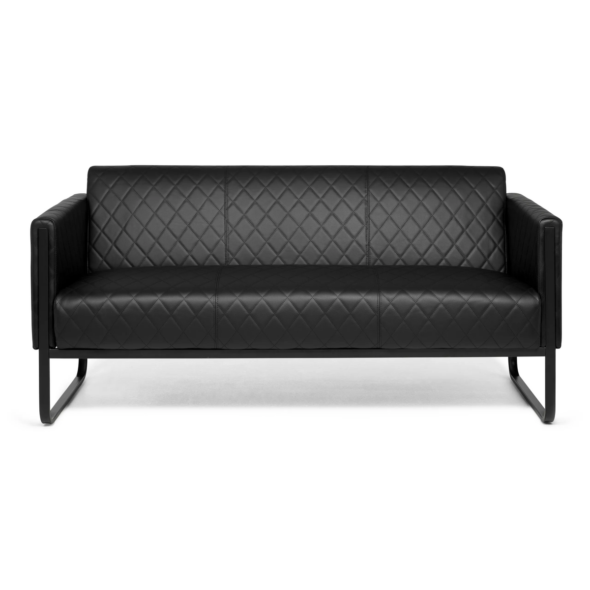 Sort loungesofa ARUBA BLACK med rudestikning og metalstel fra hjh OFFICE – 360-graders visning (forfra 0°)