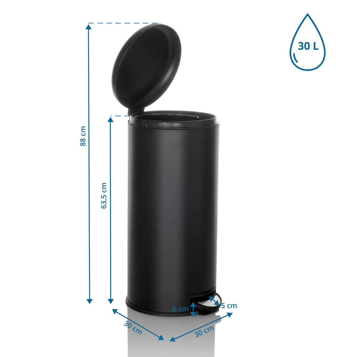 Måltegning af CLEAN STEP Papirkurv med 30 liters volumen og 88 cm samlet højde fra hjh OFFICE