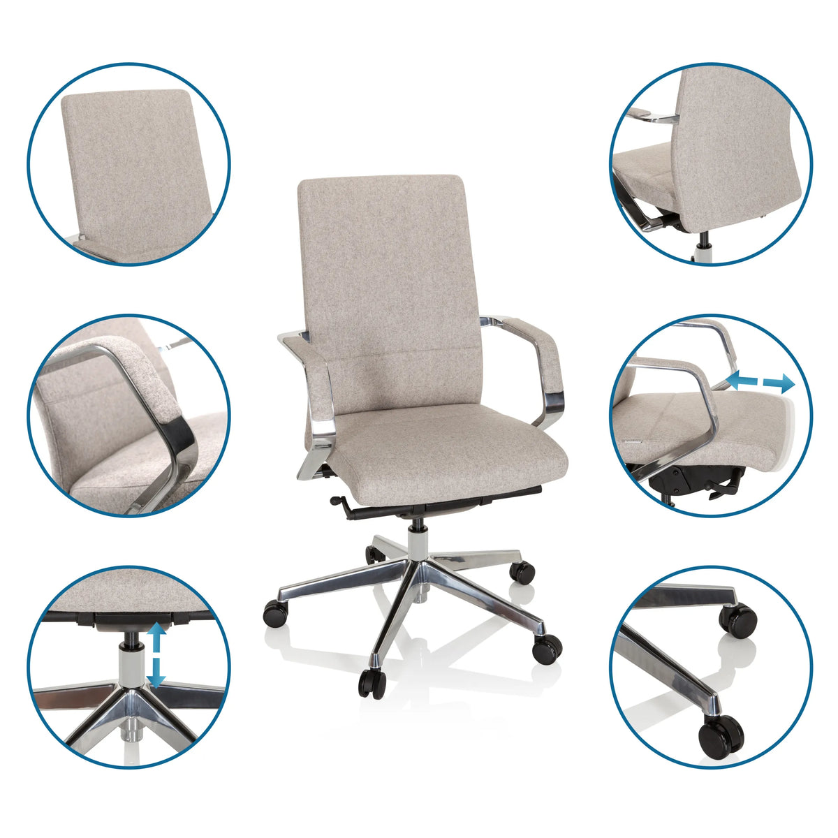 Beiger Profi-Bürostuhl BESSONA mit verstellbaren Armlehnen und Gasfeder von hjh OFFICE