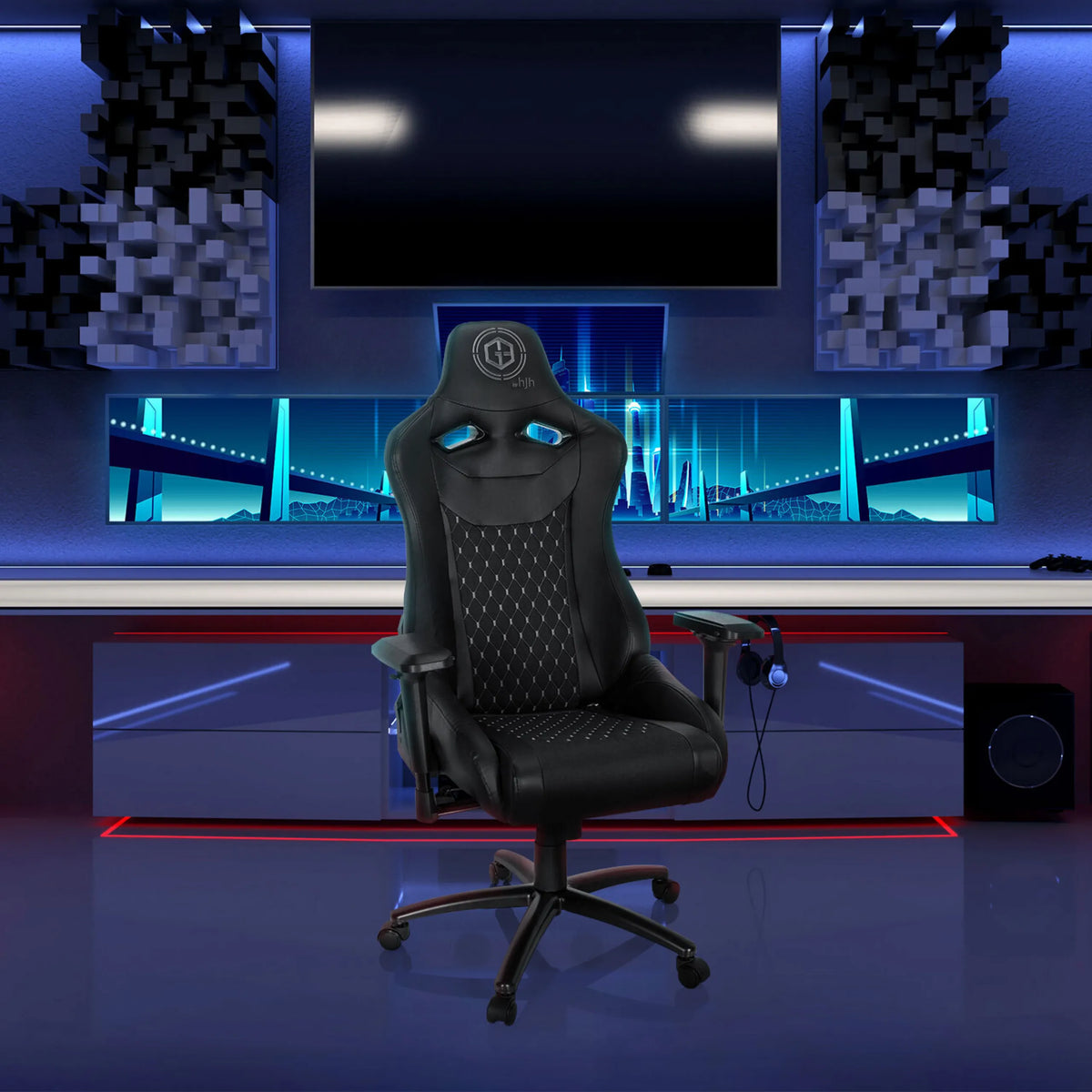 Sort Spillestol GAMEBREAKER SX 04 med quiltet sømdesign og justerbare armlæn fra hjh OFFICE