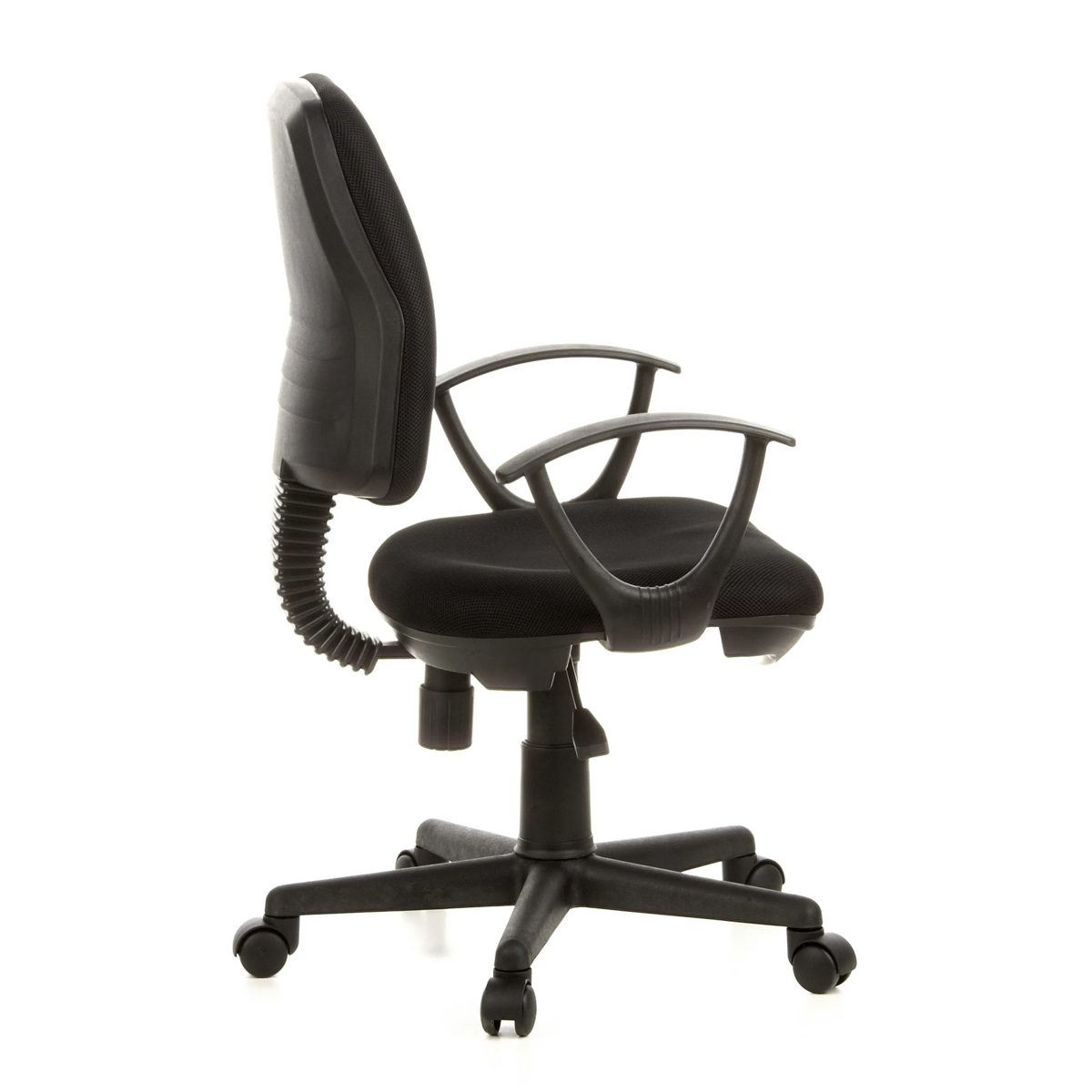 Sort Home Office kontorstol CITY 10 med netryg, armlæn og femstjernet fodkryds med hjul fra hjh OFFICE – 360-graders visning (sideprofil 100°)
