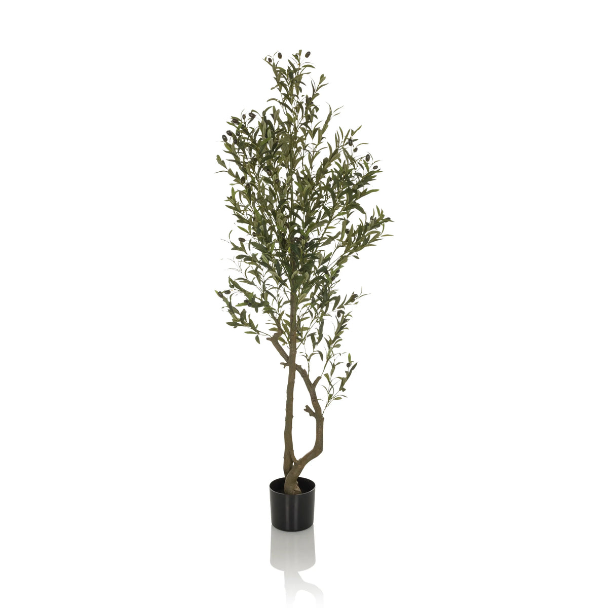 Grøn Kunstige plante OLIVE I i en enkel sort potte fra hjh OFFICE – 360-graders visning (forfra 0°)