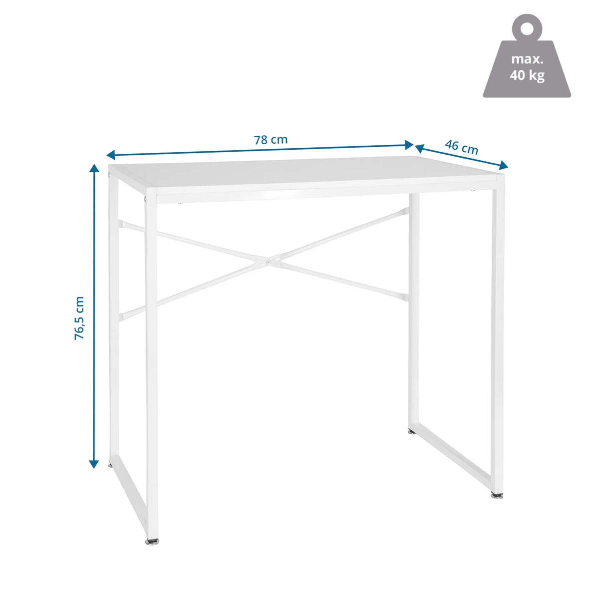 Maßzeichnung des Schreibtischs EASY UP H I mit 78 × 46 cm und einer maximalen Belastbarkeit von 40 kg von hjh OFFICE