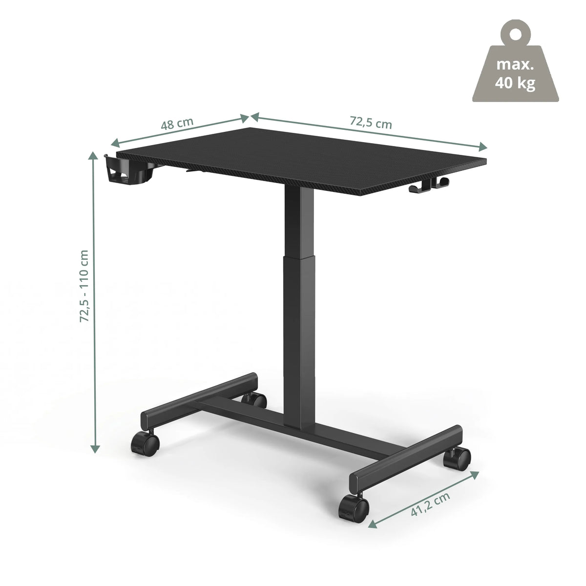 Måltegning af Ståskrivebord Stand K med en bredde på 72,5 cm fra hjh OFFICE