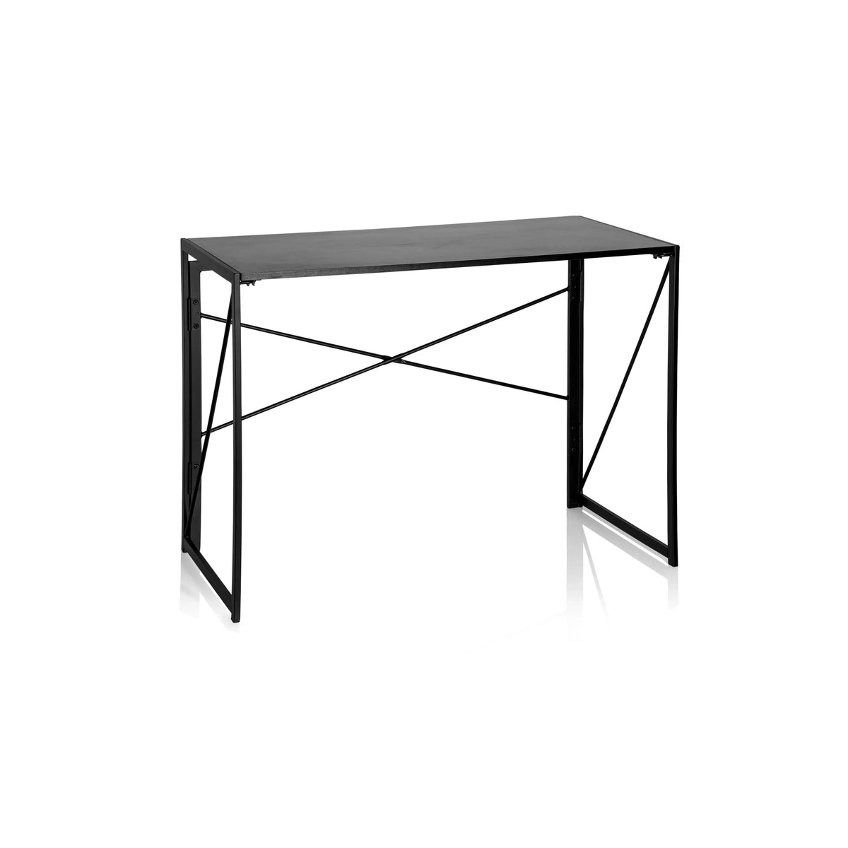 Sort klapskrivebord EASY UP MULTI med en X-stiver til stabilisering fra hjh OFFICE – 360-graders visning (forfra 20°)