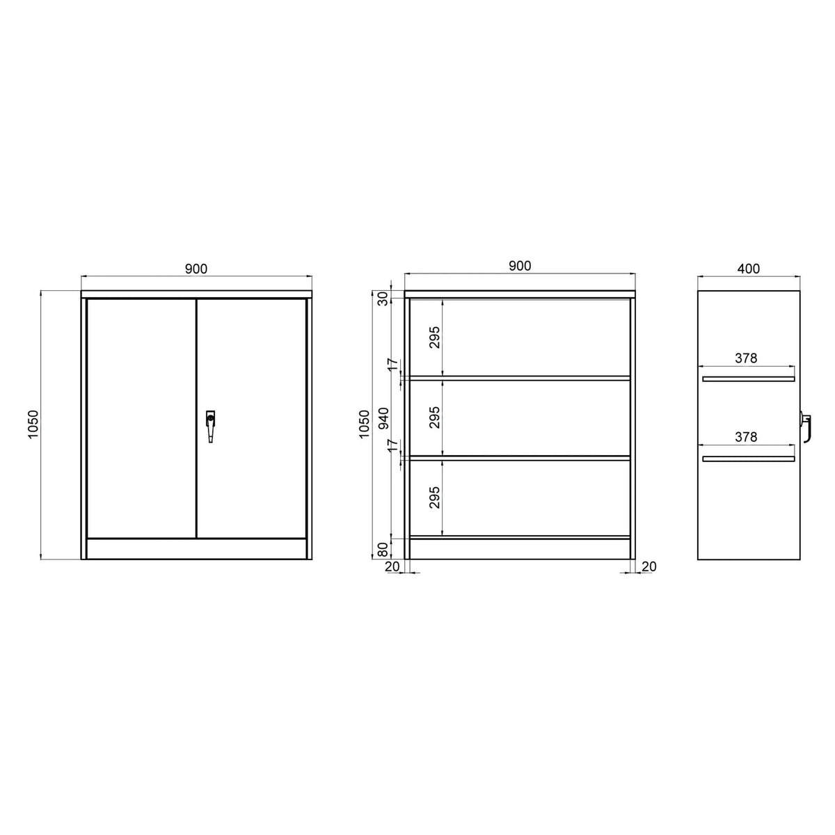 Teknisk tegning af Arkivskab COLOR AS 105 med 900 × 1050 mm fra hjh OFFICE