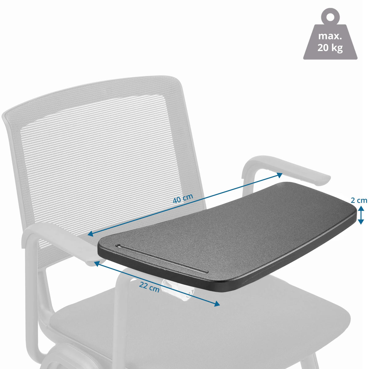 Måltegning af skrivepladen MEET WA med 40 × 22 cm og maksimal belastning på 20 kg fra hjh OFFICE