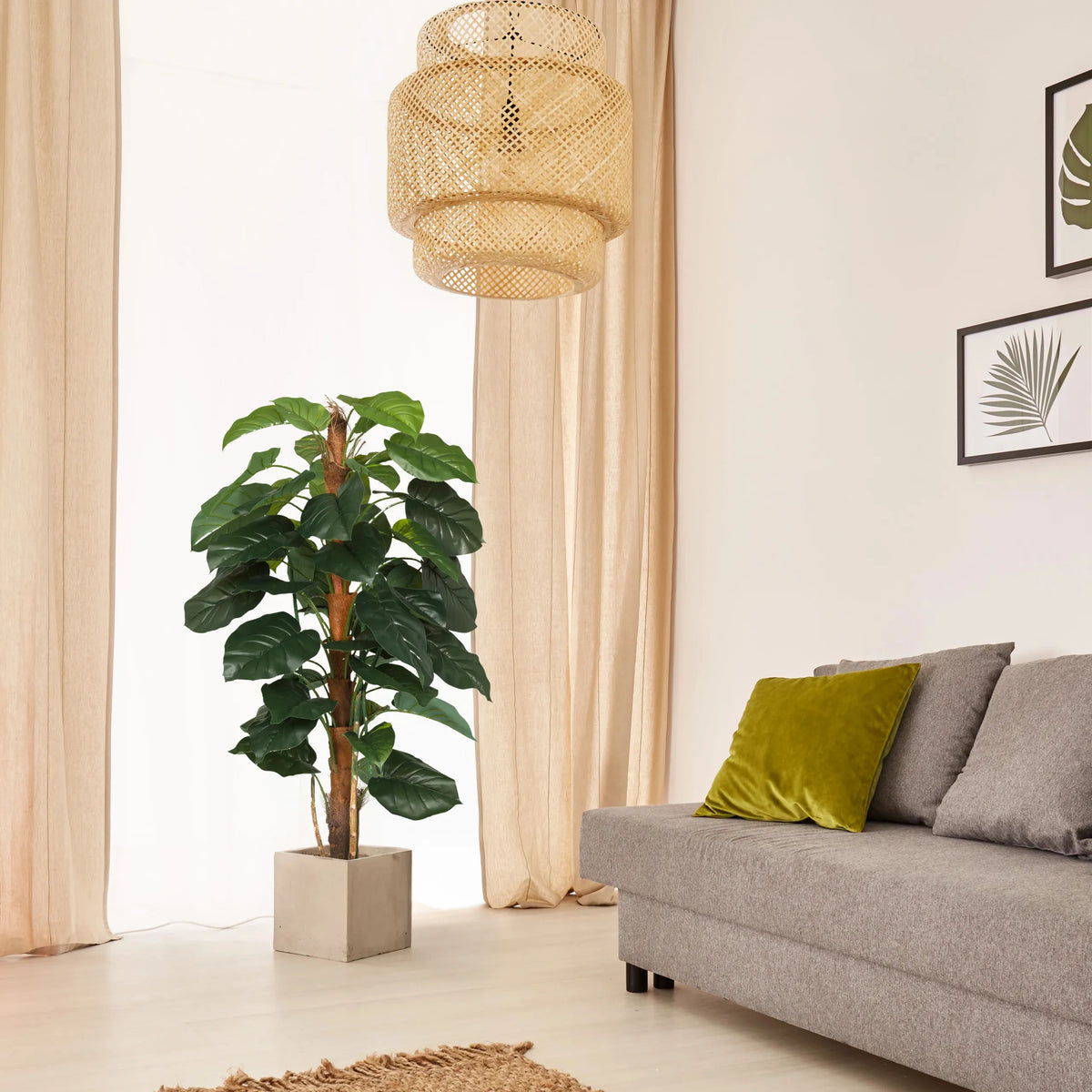 Grøn Kunstige plante EPIPREMNUM i en kvadratisk betonpotte fra hjh OFFICE