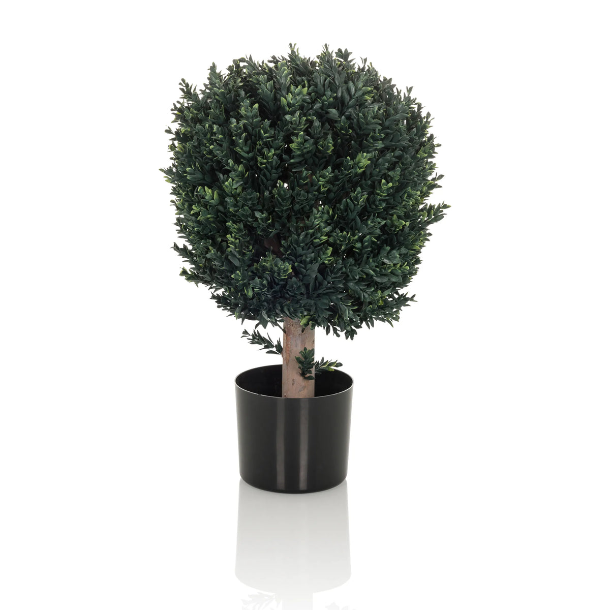 Grøn Kunstige plante BUXUS formet som et kugleformet træ med sort potte fra hjh OFFICE – 360-graders visning (forfra 0°)