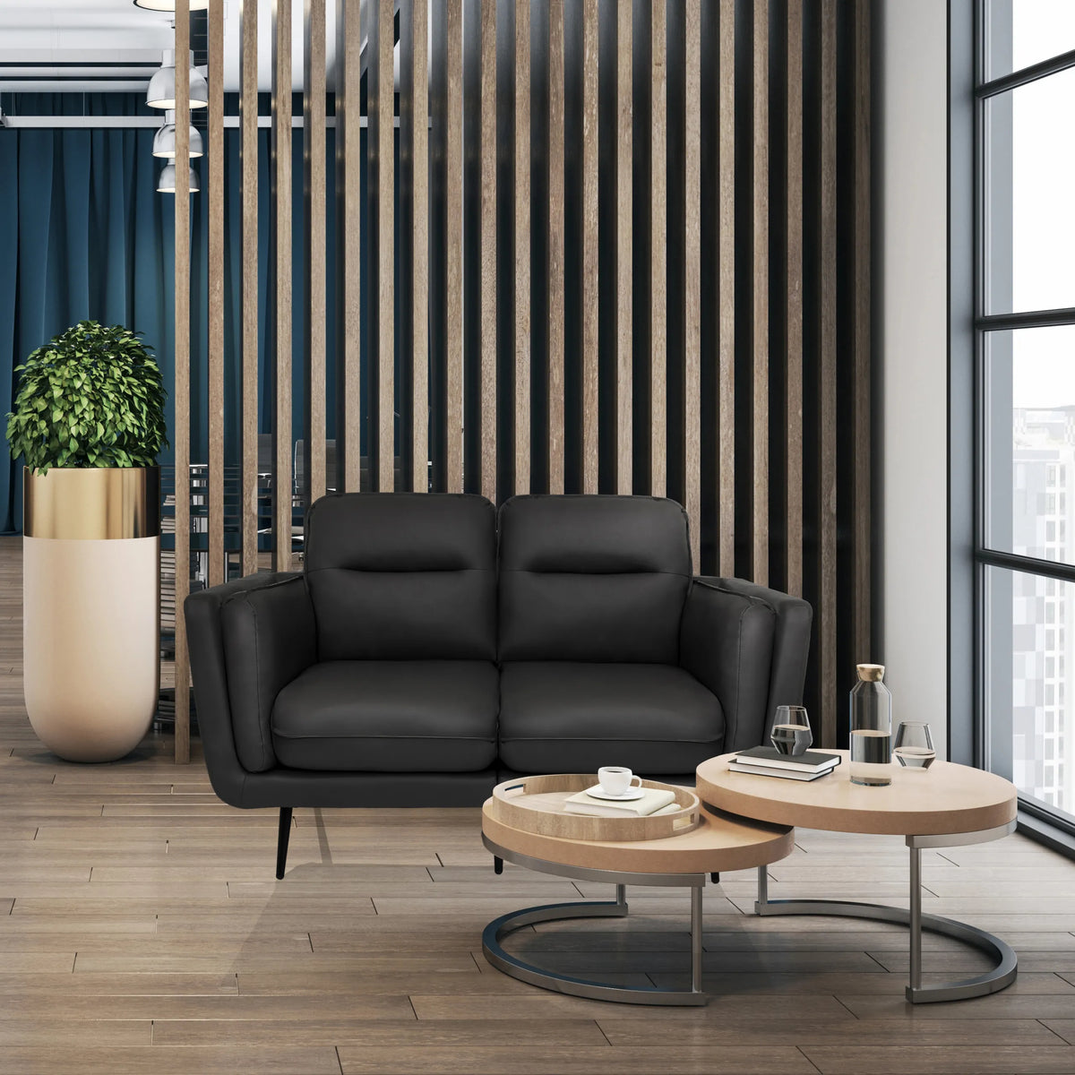 Grå Loungesofa VINTALUX med to siddepladser og sorte ben fra hjh LIVING