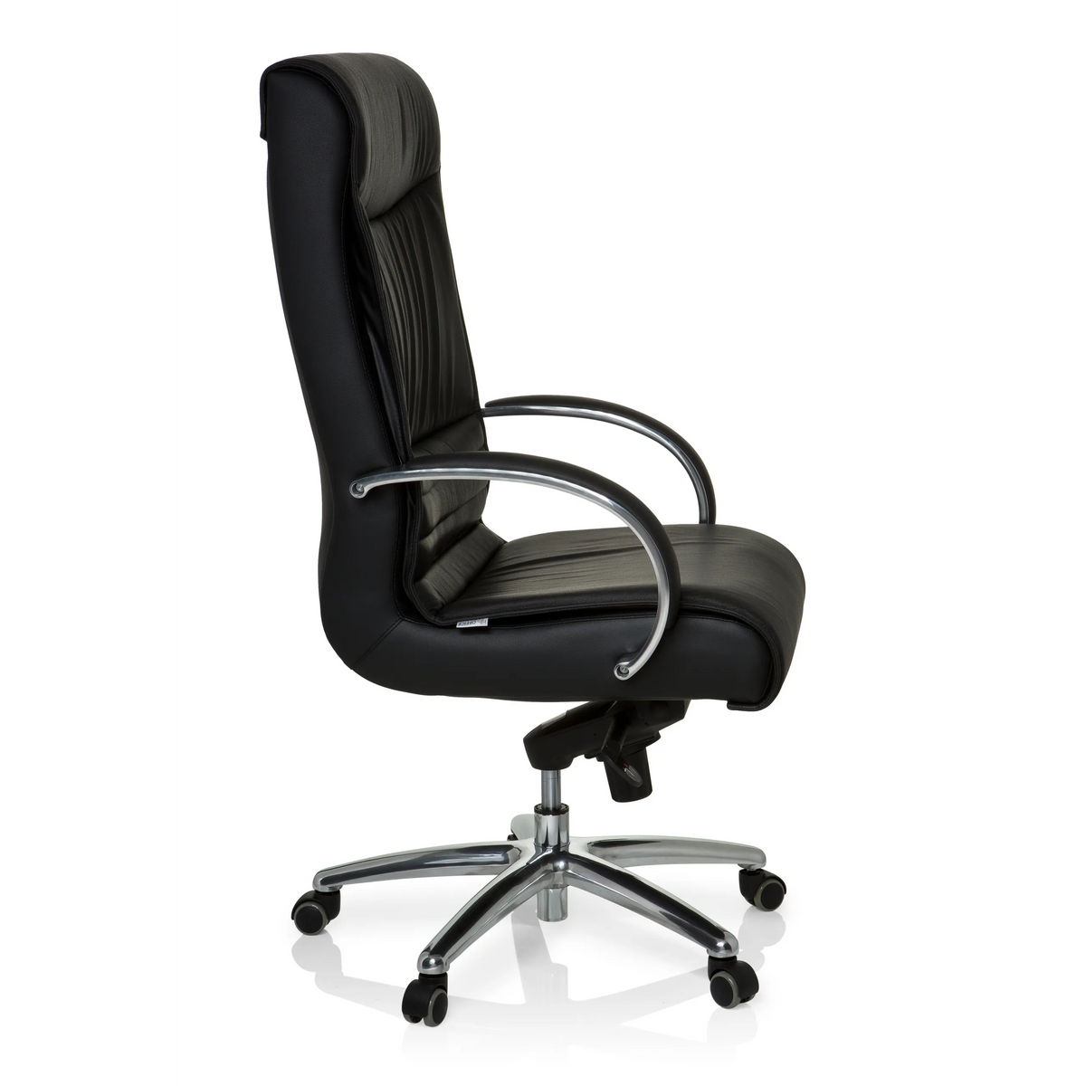 Sort drejestol XXL F 400 i læder med stjernefod og fem hjul fra hjh OFFICE – 360-graders visning (sideprofil 80°)