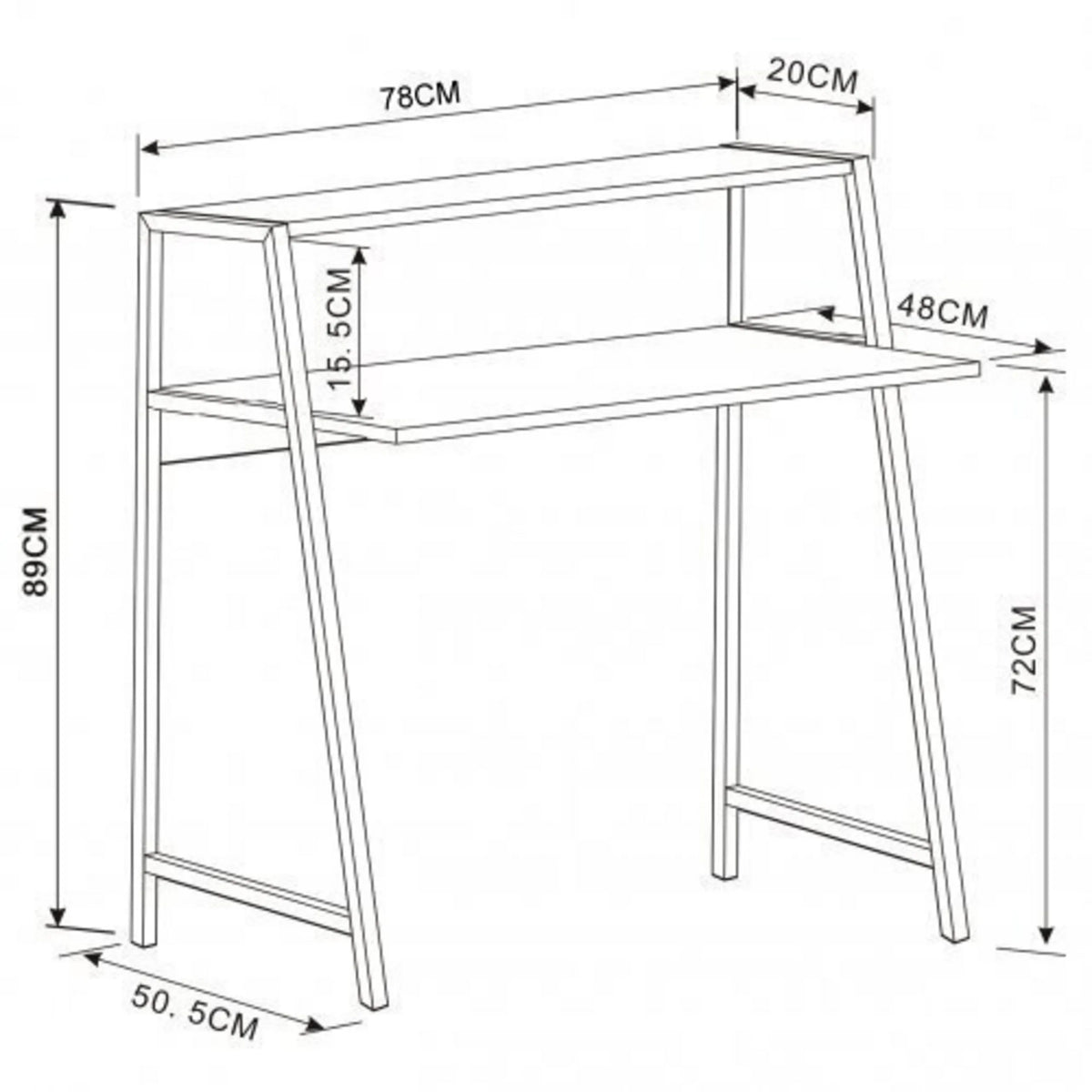 Teknisk tegning af Skrivebord DUMONT med 78 × 50,5 cm fra hjh OFFICE