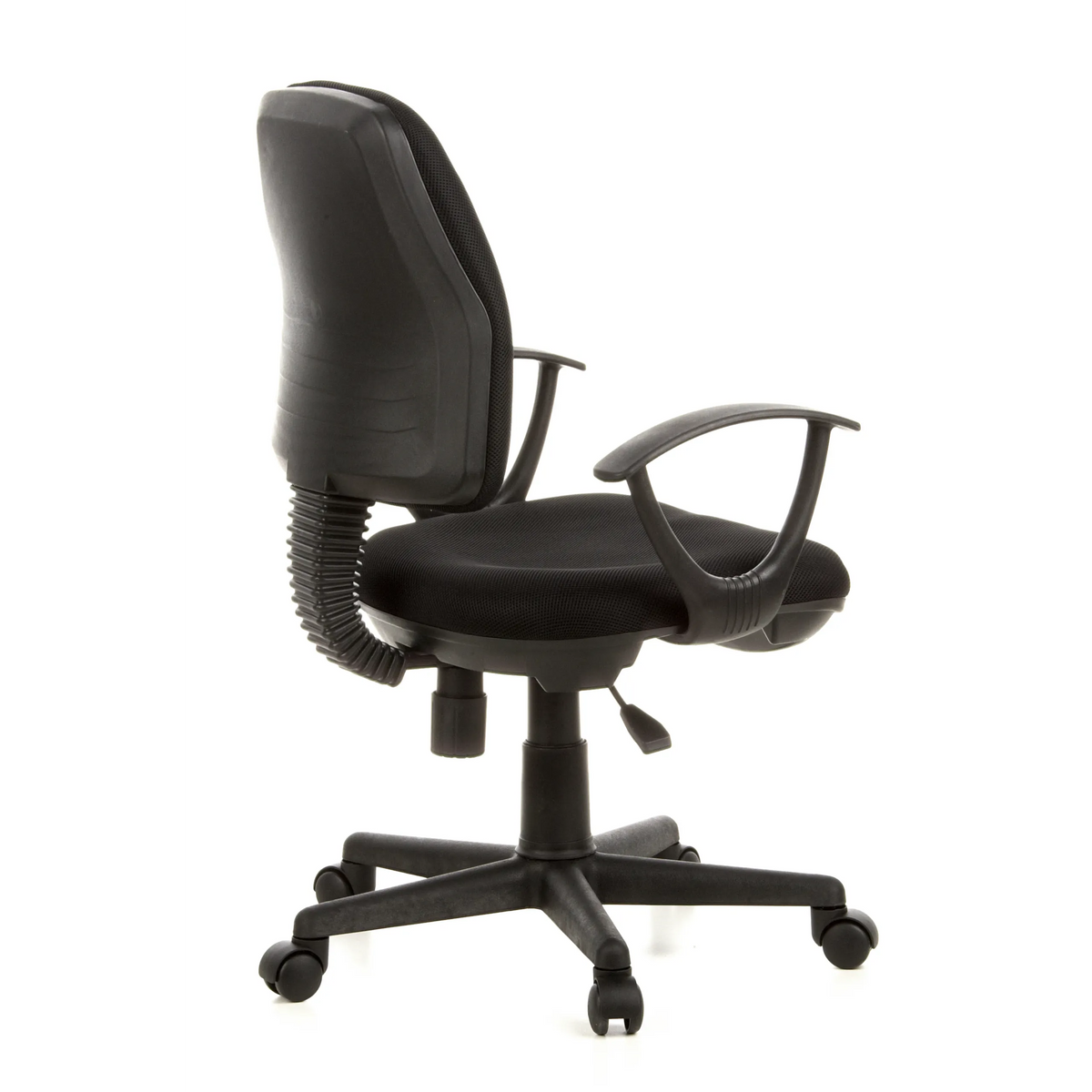 Sort Home Office kontorstol CITY 10 med netryg, armlæn og femstjernet fodkryds med hjul fra hjh OFFICE – 360-graders visning (skråt bagfra 120°)