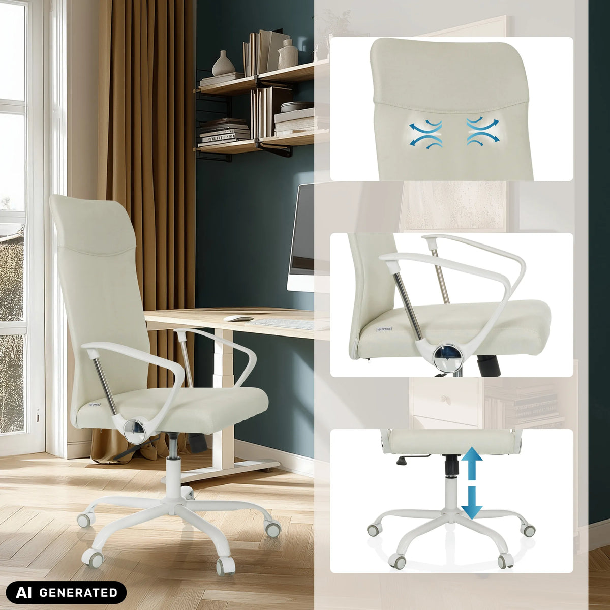 Home Office kontorstol STRYKA W i beige med lændestøtte og højdejustering fra hjh OFFICE (AI-genereret billede)