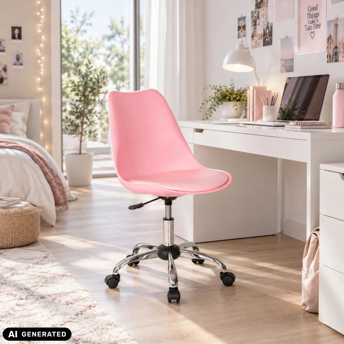 Lyserød Home Office kontorstol FANCY PRO med en blank stjernefod i metal fra hjh OFFICE