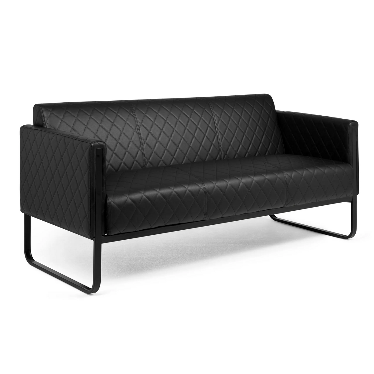 Sort loungesofa ARUBA BLACK med rudestikning og metalstel fra hjh OFFICE – 360-graders visning (bagfra 180°)