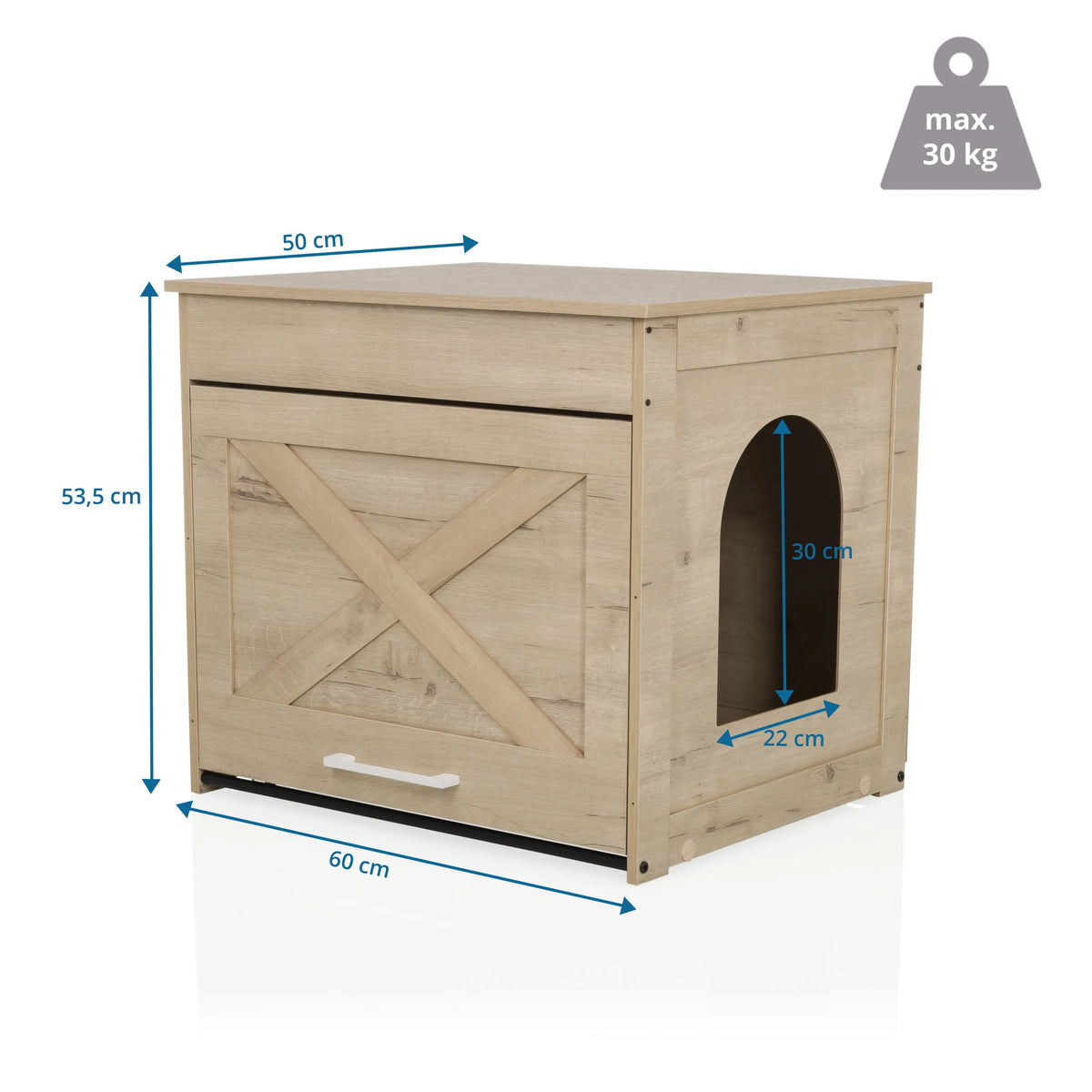 Måltegning af Kattehus KITTY PAWBOX 1 i egetræslook, 60 × 50 cm fra hjh LIVING