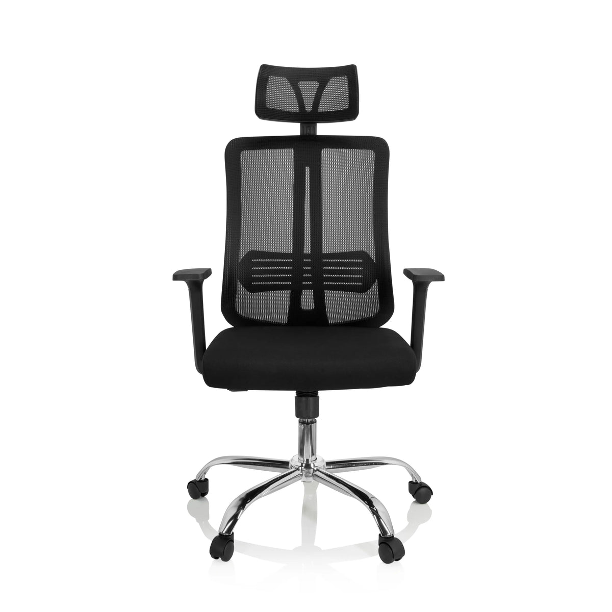 Sort Home Office kontorstol ZH 200 med netryg og femhjulet fodkryds fra hjh OFFICE – 360-graders visning (forfra 0°)