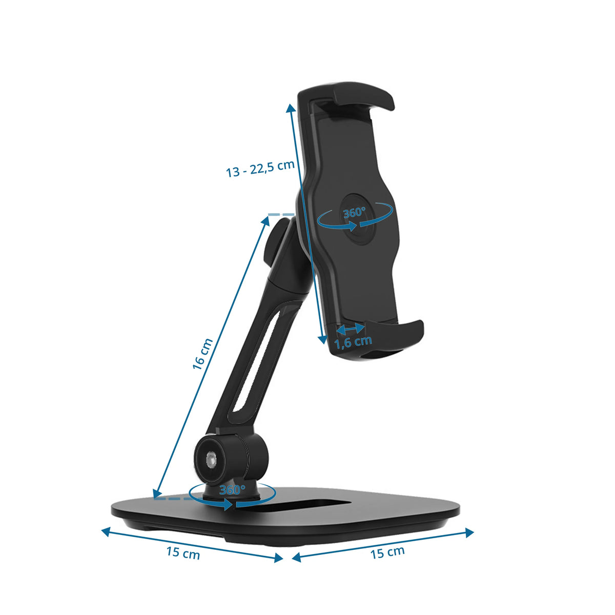 Måltegning af Holder til mobiltelefon & tablet FLEXMOBI IV med 15 × 15 cm base fra hjh OFFICE