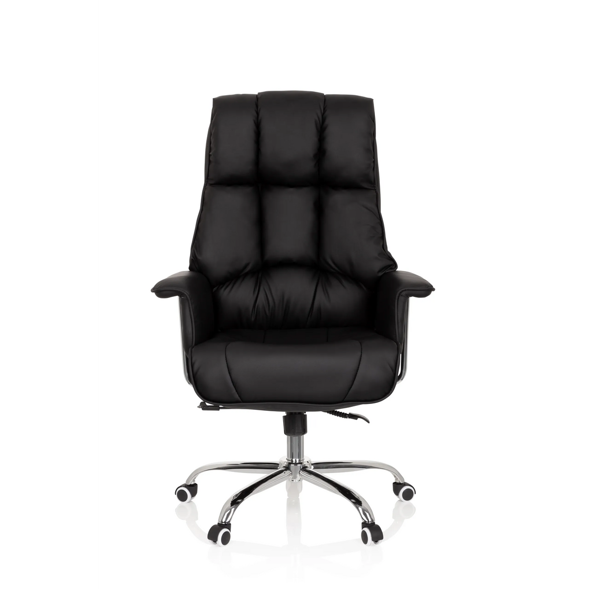 Sort Professionel chefstol COMMANDER med quiltet polstring og femhjulet fodkryds fra hjh OFFICE – 360-graders visning (forfra 0°)