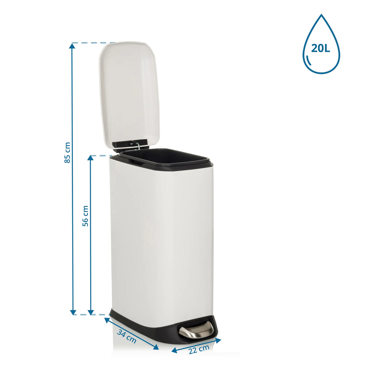 Maßzeichnung des Mülleimers CLEAN SLIM mit 20 l Volumen und einer Höhe von 85 cm von hjh OFFICE