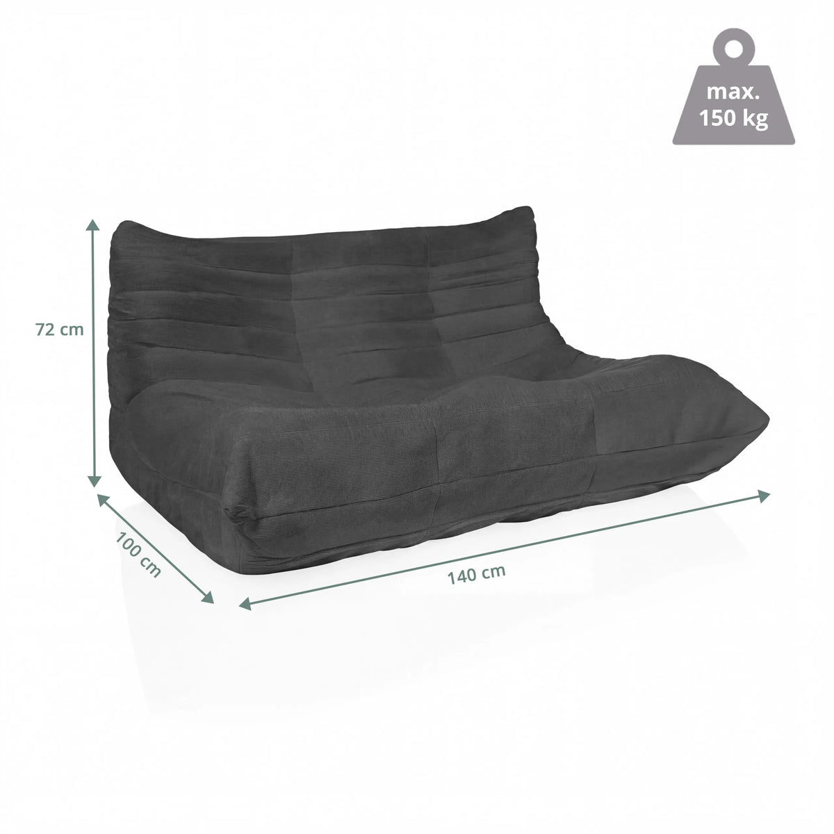 Måltegning af Loungelænestol Sitzolo 2 med 140 × 100 cm og maksimal belastning 150 kg fra hjh LIVING