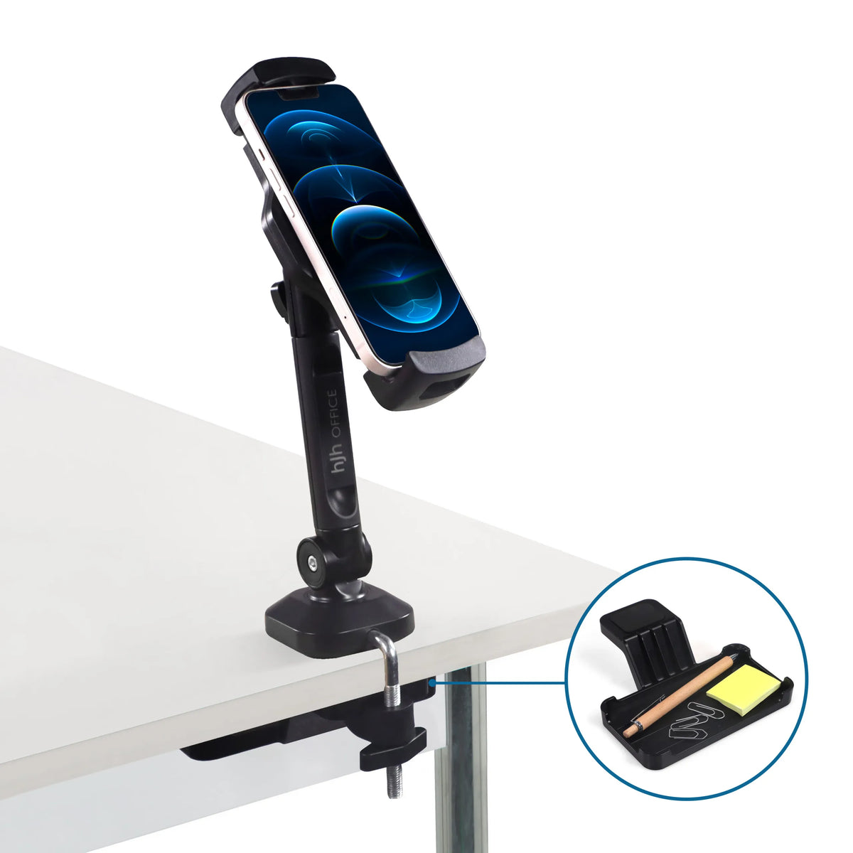 Bordskruestik med integreret bakke til penne og noter til Holder til mobiltelefon & tablet FLEXMOBI III fra hjh OFFICE