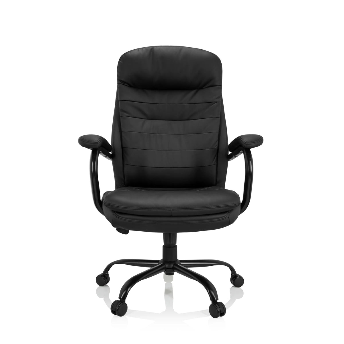 Sort drejestol RELAX XXL B i kunstlæder med stjernefod og fem hjul fra hjh OFFICE – 360-graders visning (forfra 0°)