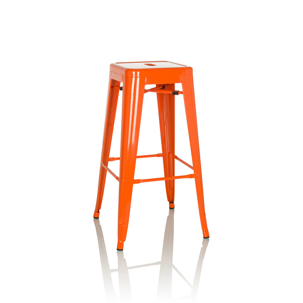 Orange Barstol VANTAGGIO HIGH med fire ben og integrerede fodstøtter fra hjh OFFICE – 360-graders visning (sideprofil 105°)