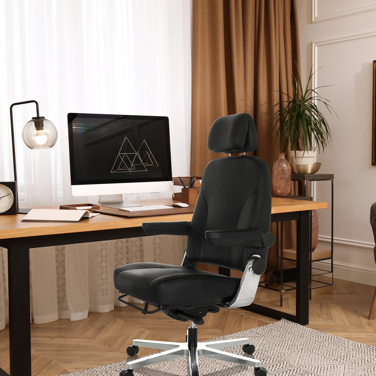 Sort XXL drejestol 24 HOURS F i læder med nakkestøtte og armlæn fra hjh OFFICE
