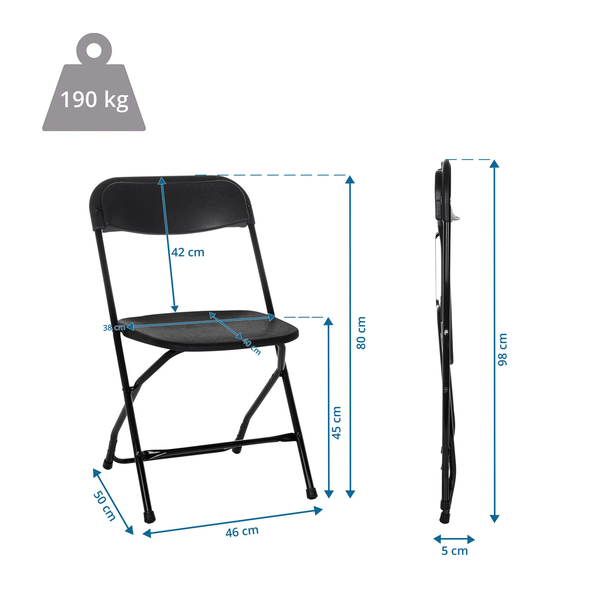 Teknisk tegning af Udendørs stol TUDELA XXL B med en højde på 80 cm og en bæreevne på 190 kg fra hjh OFFICE