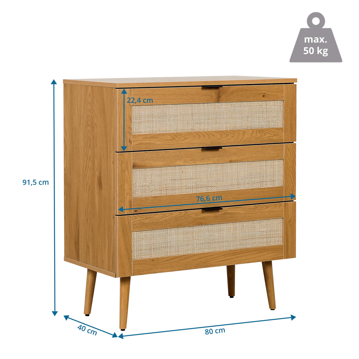 Måltegning af Kommode BOHEO K med 80 × 40 cm og maksimal belastning på 50 kg fra hjh LIVING