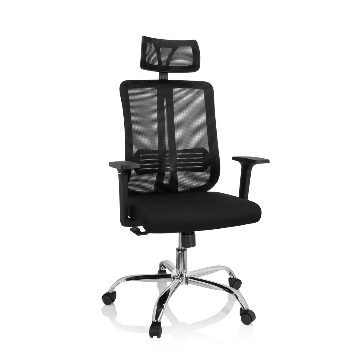 Sort Home Office kontorstol ZH 200 med netryg og femhjulet fodkryds fra hjh OFFICE – 360-graders visning (forfra 20°)