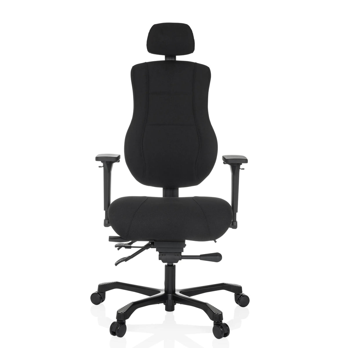 Sort XXL drejestol 24 HOURS BASIC med nakkestøtte og femhjulet fodkryds fra hjh OFFICE – 360-graders visning (forfra 0°)