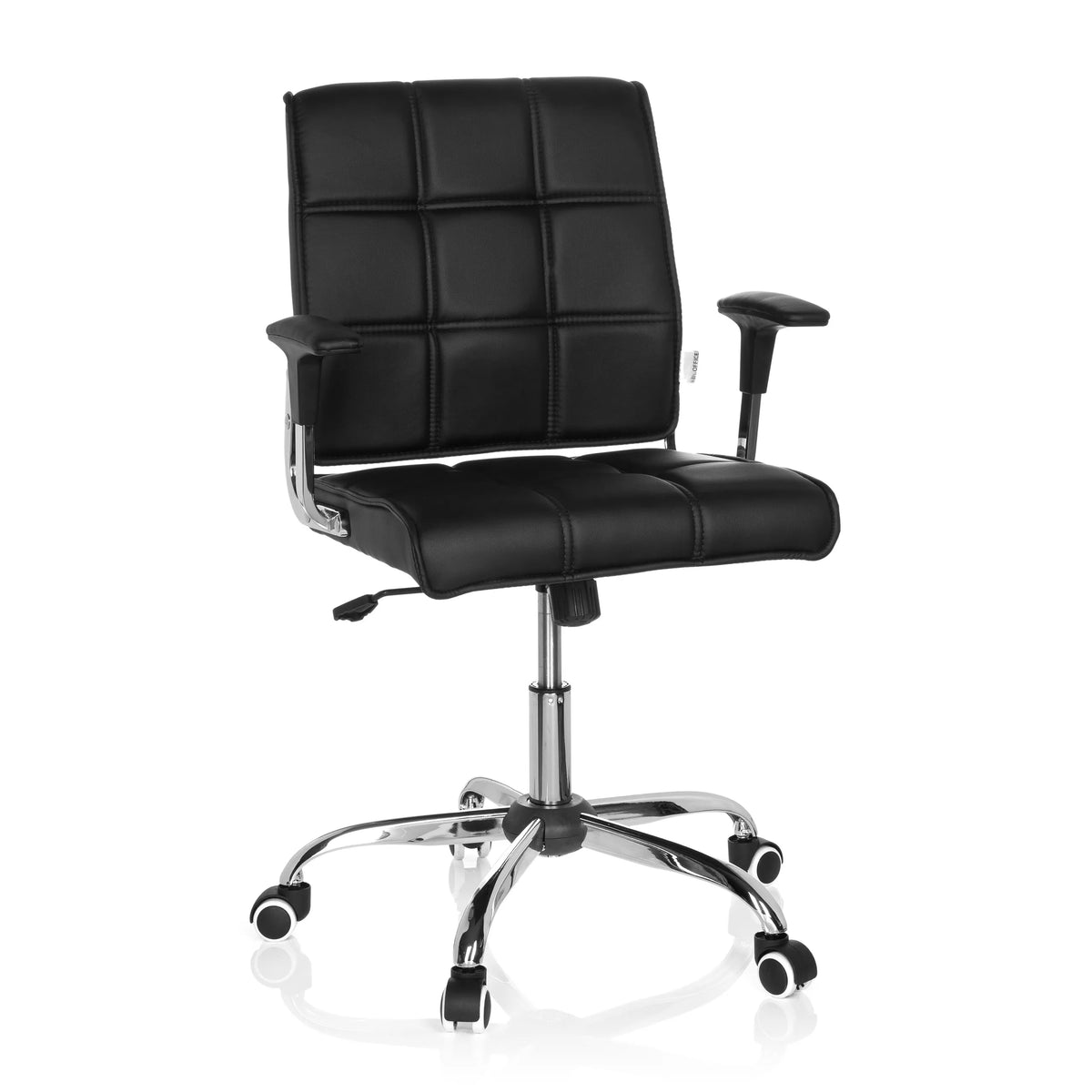 Sort Home Office kontorstol ERNESTO med quiltet polstring og femhjulet fodkryds fra hjh OFFICE – 360-graders visning (forfra 20°)