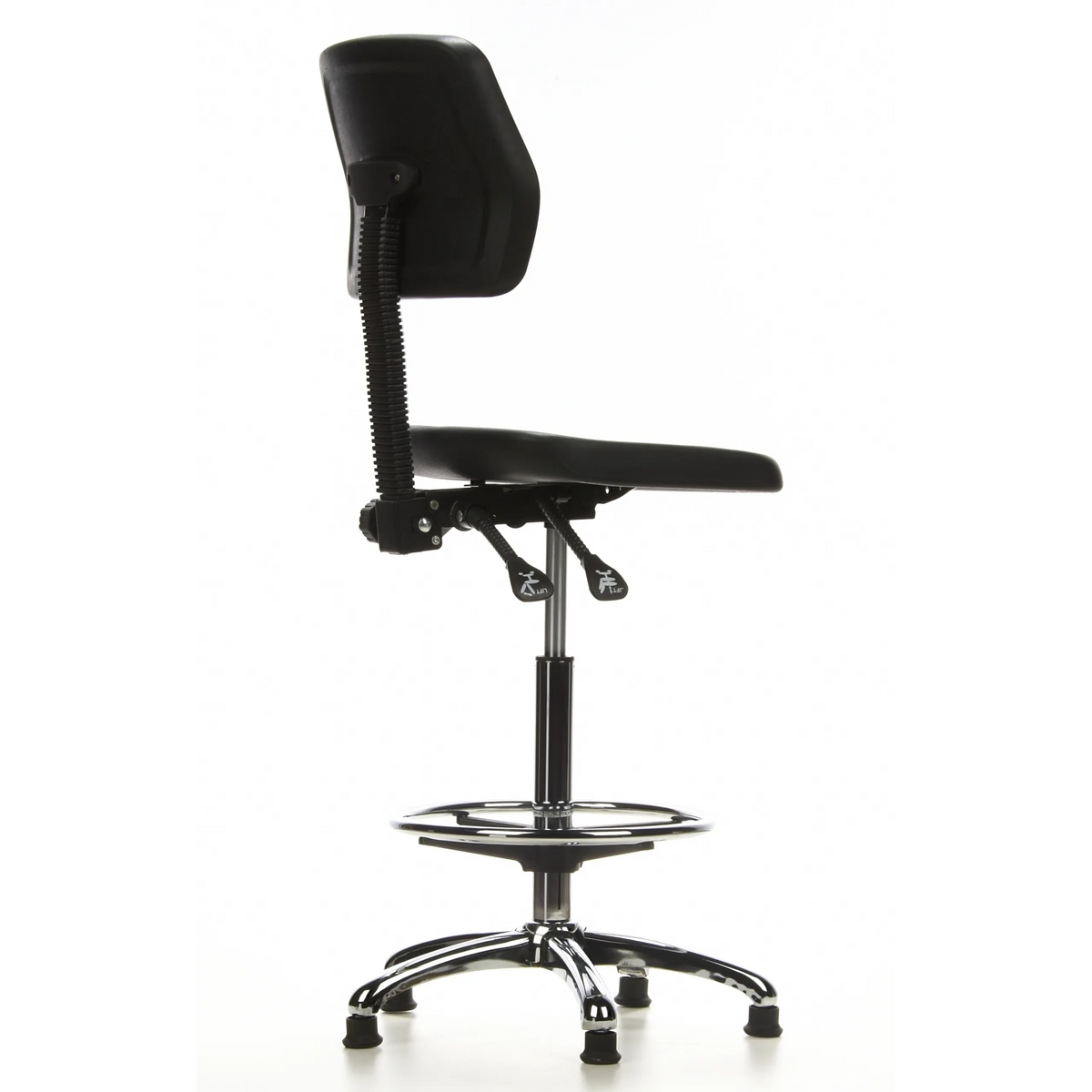 Sort diskstol TOP WORK 11 med fodring og femstjernet fodkryds fra hjh OFFICE – 360-graders visning (skråt bagfra 120°)