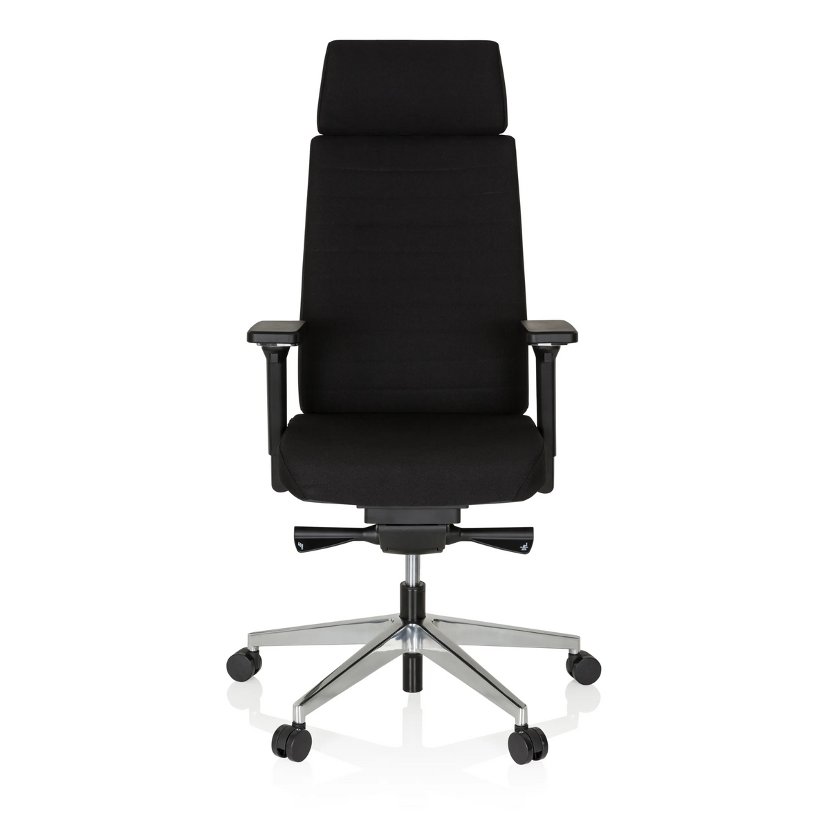 Sort Professionel kontorstol MOVE-TEC PRO 3D med nakkestøtte og femhjulet fodkryds fra hjh OFFICE – 360-graders visning (forfra 0°)