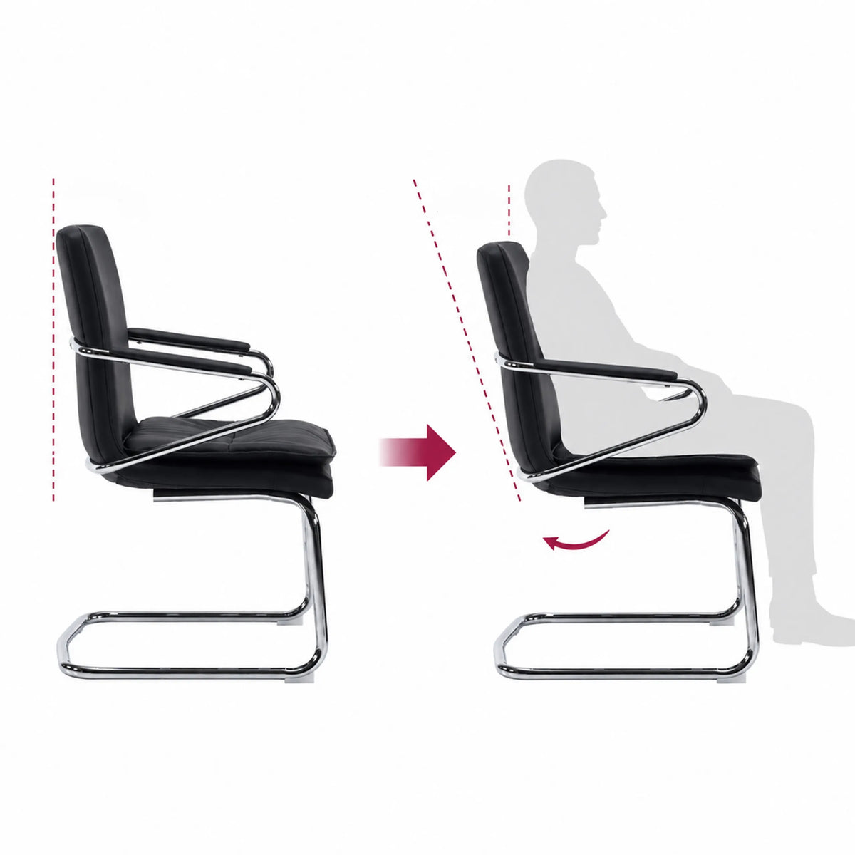 Justerbart ryglæn på Rovento V frisvinger i sort med illustreret vippefunktion fra hjh OFFICE